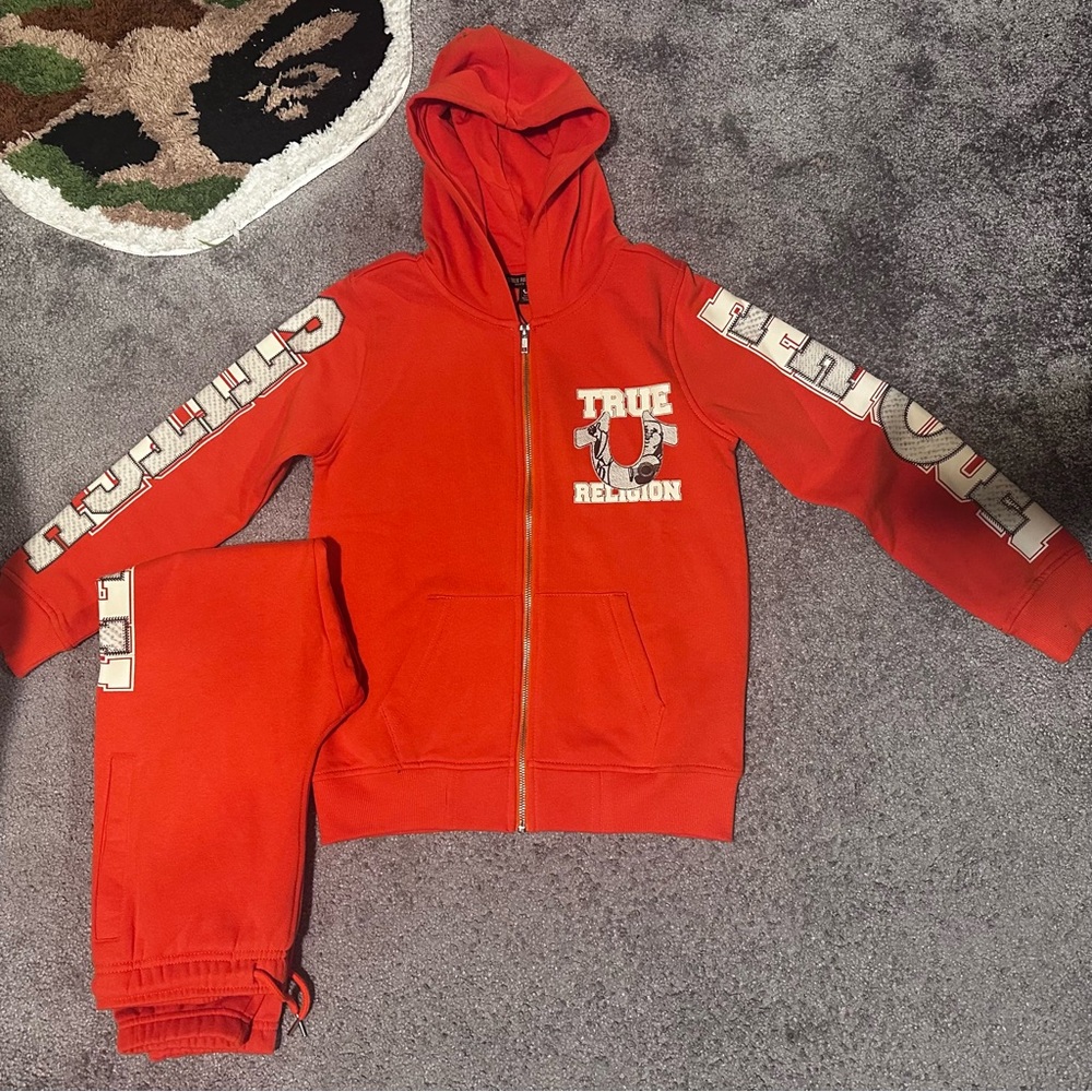 Boys True Religion Orange Zip Hoodie Jogger Set. Size L/G Brand New